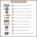 Monster Truck Birthday Decorations - Cake Topper, Banner, Backdrop, Latex Balloons, Foil Balloons, Table Cover, Sticker Set,149Pcs Set, Monster Truck Party Decorations (Red and Blue)