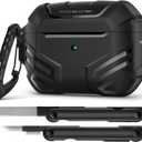 MOBOSI for AirPods Pro 2 Case with Lock, Compatible with AirPod 2nd Gen Cover [Fit for MagSafe], Military Grade Hard Shell for iPods Pro2 with Cleaner Kit & Keychain for Men(2023), Black