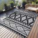 OLANLY Outdoor Rug Waterproof 4x6 ft, Reversible Outdoor Plastic Straw Rug, Boho Patio Rug, Indoor Outdoor Carpet, RV Mat Outside for Patio, Camp, Picnic, Balcony, Deck, Backyard, Black & White