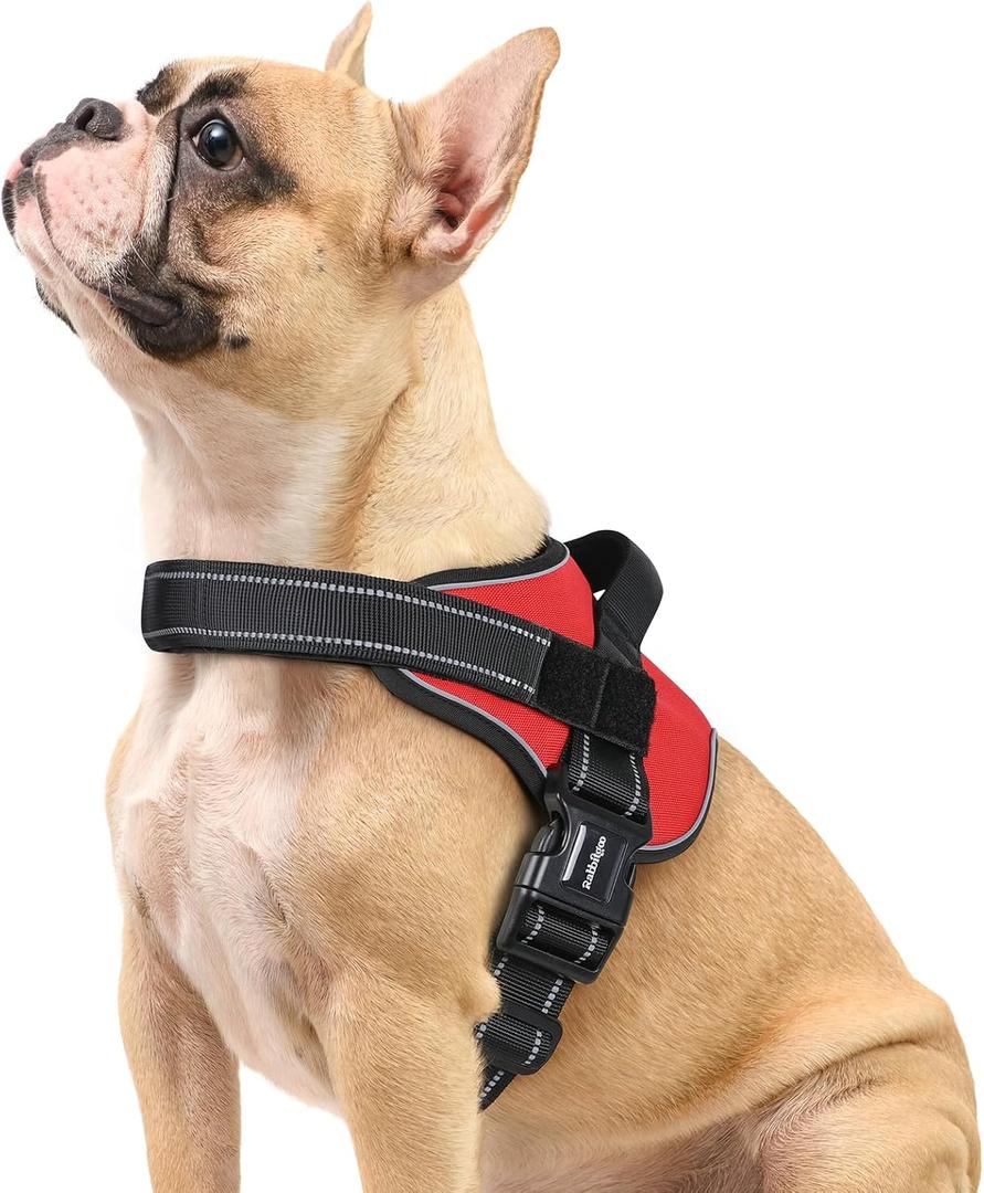 rabbitgoo Dog Harness Small Sized, No Pull No Choke Pet Vest, Easy Wearing with One Buckle, Reflective, Adjustable Pet Harness with Molle for Walking, Training, Red, S