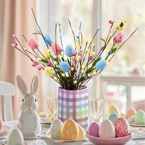 Suncalla Easter Table Decoration, 12 Inch Lighted Easter Table Centerpiece Artificial Egg Tree for Spring Home Family Farmhouse Center and Indoor Outdoor Holiday Festive Party Decoration