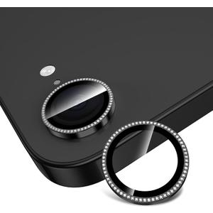 for iPhone 16e Camera Lens Protector, Individual Metal Ring Tempered Glass Lens Cover,[Strong Adsorption] Scratch Resistant Thin HD Clear Lens Cover, 1 Set-Black
