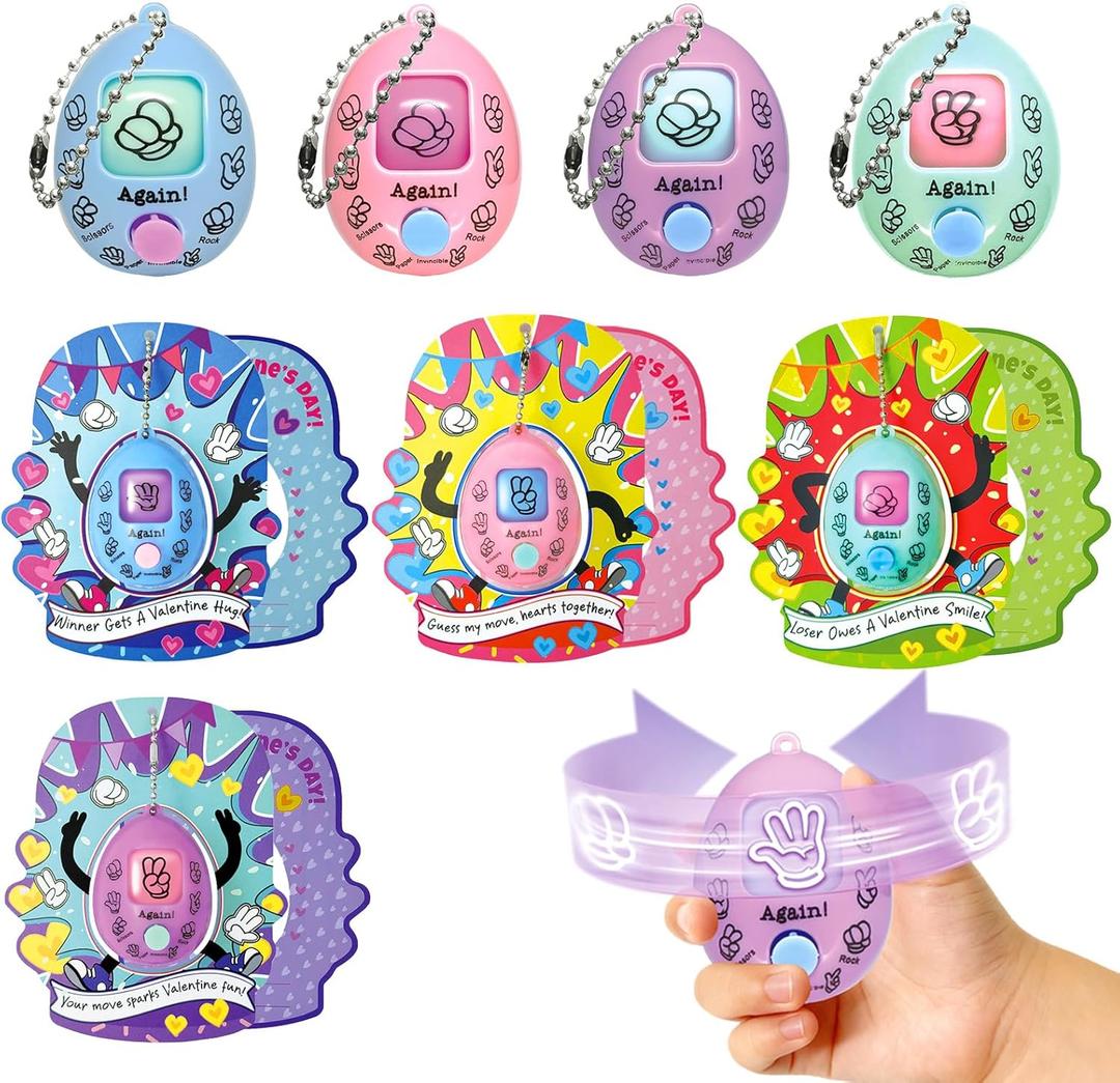 28 Pcs Guessing Game Egg with Keychain, Rock-Paper-Scissors Game for Kids Valentines, Valentines Cards for Party Favor, Valentines School Classroom Exchange Prizes for Boys Girls