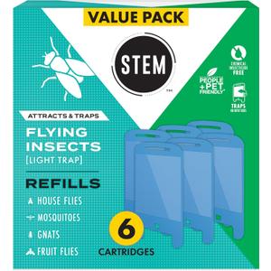 STEM Insect Light Trap Refill Cartridges, Indoor Fruit Fly Trap, Insecticide-Free Pest Control for Home, Attracts and Traps Flying Insects, Official STEM Refills - 6 Count