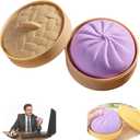 Dumpling Squishy Toy with Steamer Box, Dumpling Stress Ball Fidget Toy for Teens & Adults, Sensory Squeeze Toy for Anxiety Relief, Fun Birthday Gift(Purple) Big