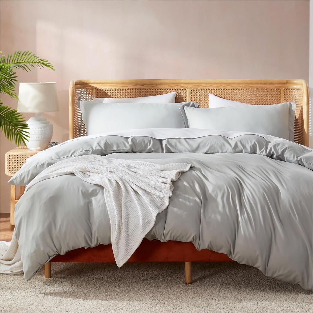 Nestl Light Grey Duvet Cover Queen Size - Soft Double Brushed Queen Duvet Cover Set, 3 Piece, with Button Closure, 1 Duvet Cover 90x90 inches and 2 Pillow Shams