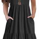 HOSIKA Girls Summer Ruffle Short Sleeve Crew Neck Loose Casual Flowy Tiered Short Dress with Pockets, size 12-13Y