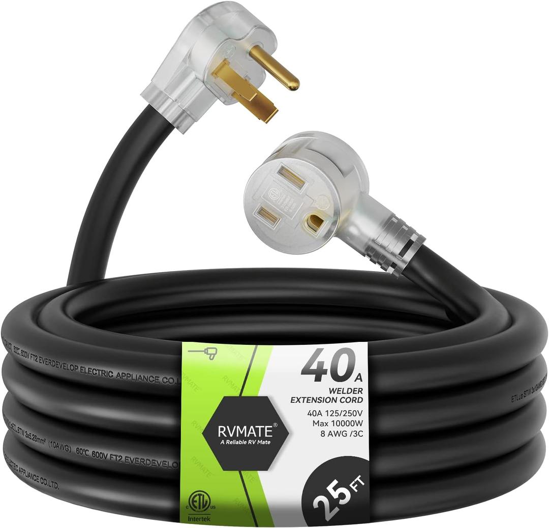 RVMATE 250V 25 Feet Welder Extension Cord, 8 AWG NEMA 6-50 STW Heavy Duty Welding Cord with LED Indicator