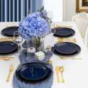 YOUBET 125PCS Blue Plastic Plates - Navy Blue Disposable Plates With Gold Rim Include 25 Dinner Plate, 25 Dessert Plate, 75 Gold Silverware Cutlery for Party & Wedding Graduation