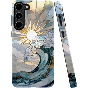Case for Samsung Galaxy S23,Ocean Waves Sunrise Phone Case Drop Resistant Glossy 2 in 1 Solid Dual-Layer Cover for Girl Women