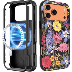 for iPhone 17 Pro Case Compatible with MagSafe, Floral Flowers