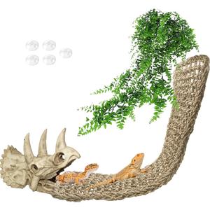 Tfwadmx Large Reptile Dinosaur Skull Decor, Bearded Dragon Tank Accessories, Lizard Hammock Hanging Plant Decor, Tank Decor for Bearded Dragons, Lizards, Chameleons, Geckos, Snakes(3Pcs)