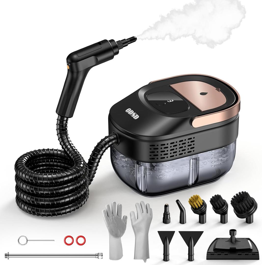 ODSD Steam Cleaner for Home & Car, 3-Level Adjustable Steamer for Cleaning, 15s Heat-Up & 1.6L Large Tank, Handheld Steam Cleaner for Car Detailing, Home, Tile, Grout,Furniture with 15pcs Accessories (Black)
