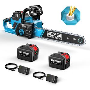 SEESII 40V 16-Inch Cordless Chainsaw: Brushless Electric Chain Saws with 24.0Ah Batteries & Charger, Tool-Free Chain Tension, Auto Oiling, for Tree Trimming, Wood Cutting, Yard Work