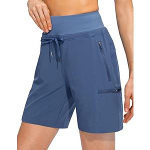 Obla Women's Hiking Cargo Shorts Zipper Pockets Soft High Waisted Quick Dry 7 Inch Long Shorts for Women Golf Athletic Summer M