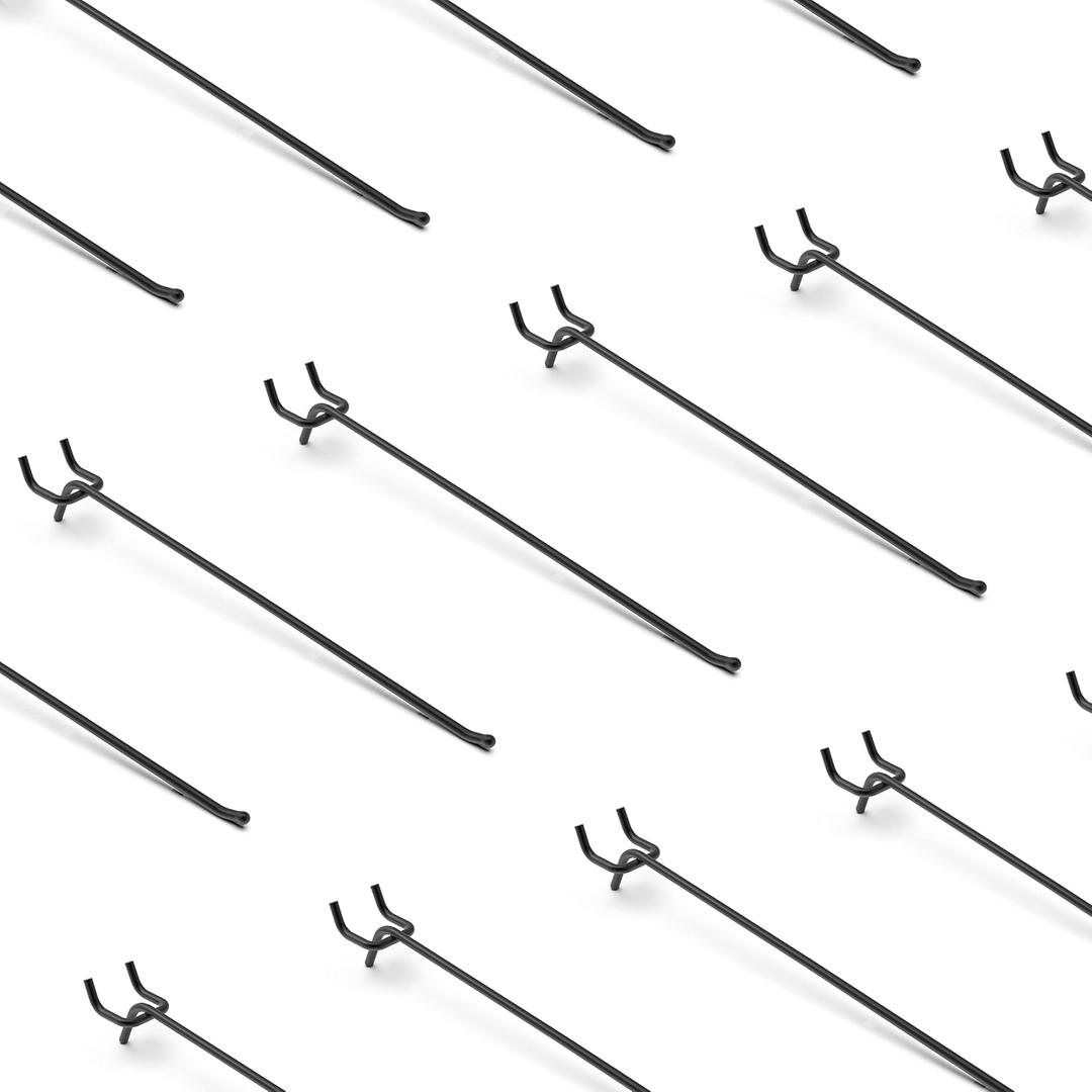 HUHOLE 25 Pack Black Pegboard Hooks 10 Inch Heavy Duty Metal L-Hooks for 1/4" Peg Board Garage Tool Organizer, Retail Display & Craft Storage Hangers (30lbs Capacity)