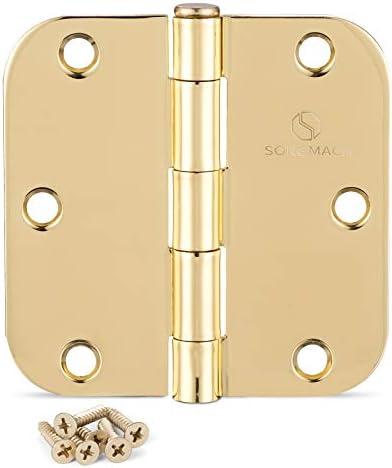 Door Hinges Polished Brass 3.5 Inch Interior Hinges 5/8" Radius - 18 Pack