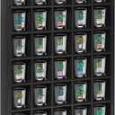 Shot Glass Display Case, 30 Slots Shot Glass Holder Wall Mounted, Solid Wood Shadow Box with Removable Shelves, Shot Glass Storage Case, Shot Glasses Shelf, Black