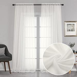 Chyhomenyc Sheer Curtains 120 Inch Extra Long, 2 Pieces, Rod Pocket Top Soft Voile Texture Window Draperies Lightweight & Airy Panels for Living Room/Bedroom, Each 42W x 120L inches, Ivory