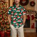 Christmas Shirt for Men Hawaiian Beach Graphic Shirts Xmas Holiday Button Down Short Sleeve Casual Tops (Green, XL)