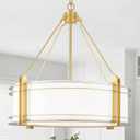 20.4'' Gold Drum Chandelier with White Linen Fabric Shade, 20.4in