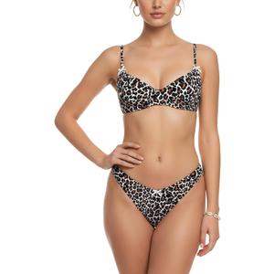 Womens Bow Decor Low Rise Leopard Polka Dot Bikini Set Tie Back Underwire Bikini Top Two Piece Swimsuits 2026
