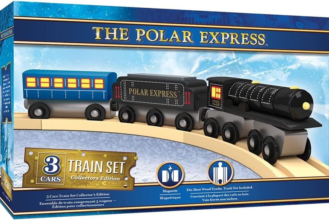 Masterpieces  The Polar Express Train, 3 Piece Set, Officially Licensed Collectors Edition Toy, Wooden Magnetic Engine and Cars, Kids Toddlers Boys and Girls, Ages 3+