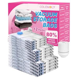 Colemoly Vacuum Storage Bags with Electric Air Pump 11 Pack Space Saver Vacuum Seal Bags for Clothing, Travel Essentials, Storage and Organization, Moving Supplies(4 Jumbo/ 4 Large/ 3 Medium)