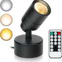 LED Spotlights Indoor, 5W Plants Uplighting with Remote Control Dimmable & Timer, Uplights Indoor Floor Spot Lights for Painting, Picture, Artwork, Accent Stick on Wall Light with 5.9 FT Plug Cord (1-pack, Black)