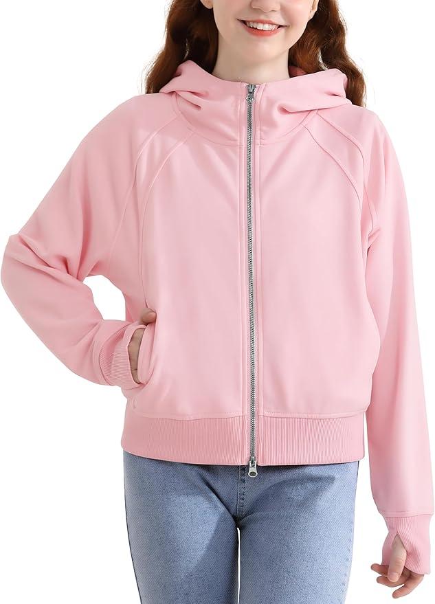 Alisoker Kids Zip Up Hoodies, Pink, Size 13-14Y