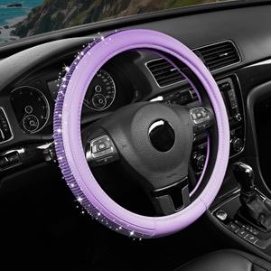 Road Comforts Bling Steering Wheel Cover Purple Diamond Design, Universal Fit 14.5-15 Inch, Microfiber Leather, Anti-Slip & Breathable Design for Men and Women