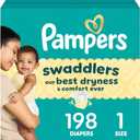 Pampers Swaddlers Diapers, Size 1 (8-14 lbs), 198 Count, Absorbent, Keeps Baby Dry and Comfortable, Skin Safe Disposable Baby Diaper