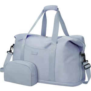 Expandable Travel Duffle Bags Weekender Overnight Bags for Women Men Hospital Bag for Women Labor Delivery with Toiletry Bag Waterproof (Large, Light Blue)