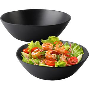 Melamine Large Salad Bowls, 12'' Unbreakable Serving Bowls for Salads, Fruits, Pasta Entertaining, Dinner Parties, Dishwasher Safe bowls, BPA-free, Set of 2, Matte black