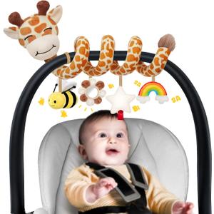 Stuffed Spiral Car Seat Baby Toys 6-12 Months, Infant Giraffe Sensory Toys Hanging Stroller Accessories, Newborn Shower Gifts for Baby Boys Girls Essentials | Cute Colorful Giraffe