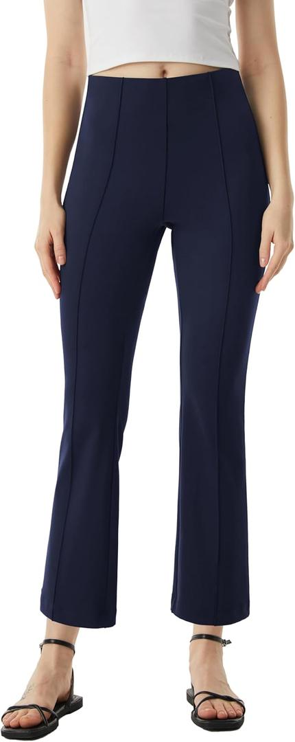AFITNE Women's Yoga Pants with Pockets Stretchy Pull On High Waisted Cropped Pants Work Casual Dress Ankle Slacks (Blue, M)