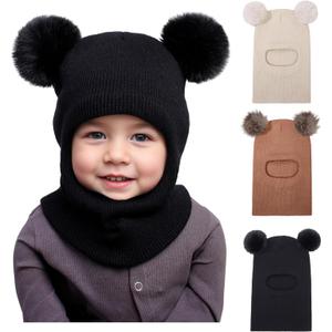 Sea Zaela Toddler Winter Hat Scarf Baby Beanie with Neck Warmer Boys Girls Warm Windproof Knit Hats 1-6 T (Beige/Caramel/Black)