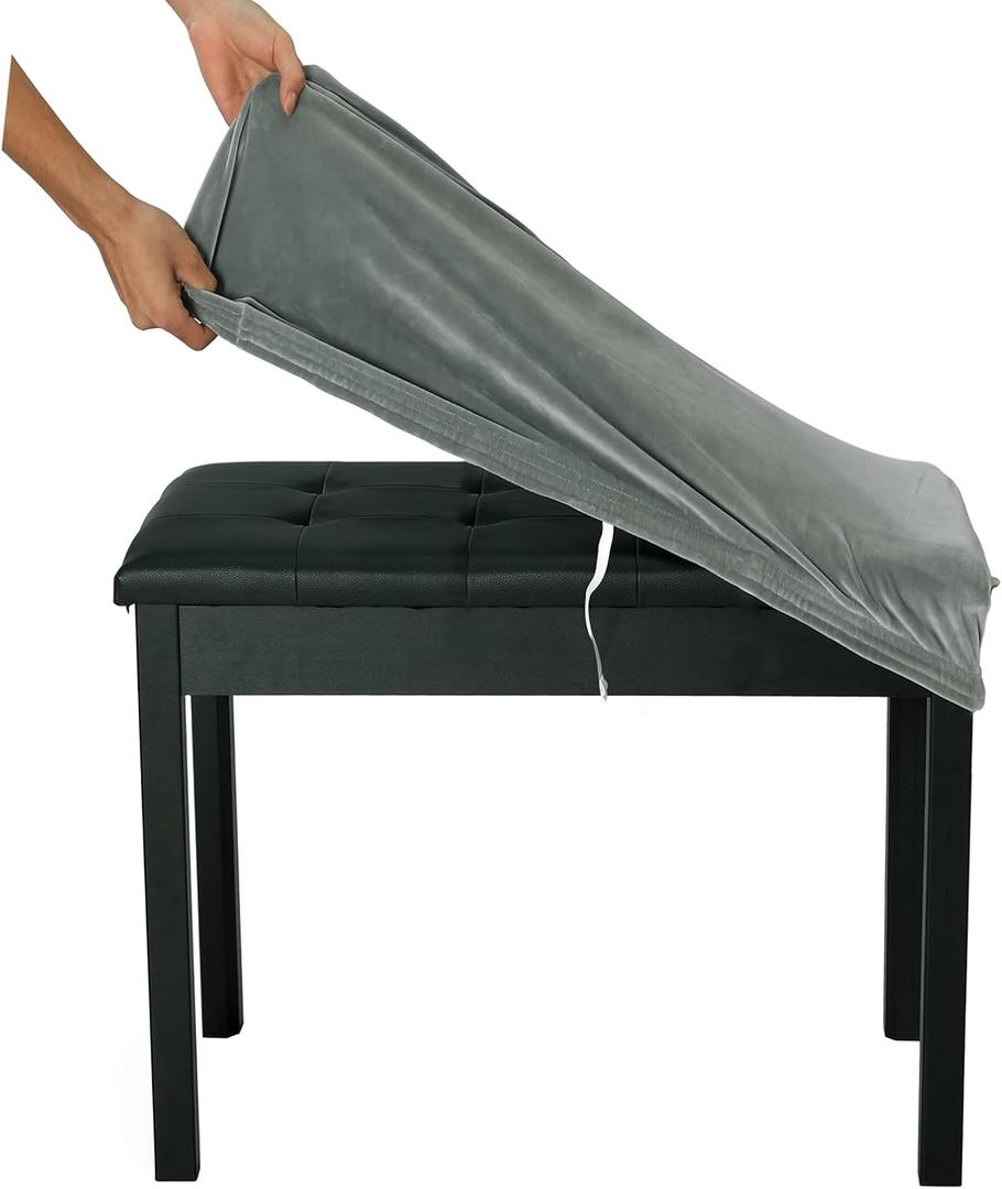 SINOSSO Soft Velvet Piano Bench Cover, (20"- 26.5") L x (11.8"- 15.7") W Rectangle Stretch Washable Stool Upholstered Protector Slipcover, (S, Dark Grey)