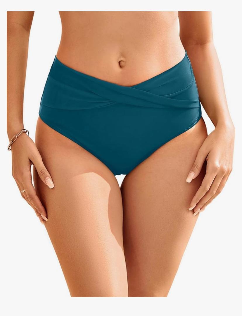 Women Full Coverage Bikini Bottom - V Cut Bathing Suit Bottoms Mid Waist Twist Front Swimsuit Bottom Swimwear 2025, Medium Size, Teal
