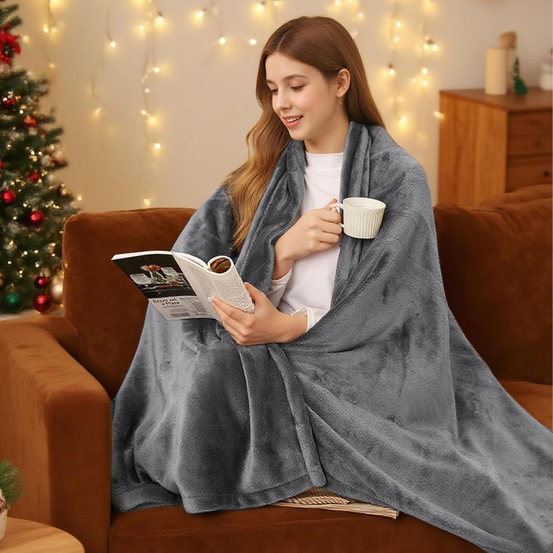 Electric Heated Blanket 72"x84" Full Size Flannel Fleece - 4 Heat Settings & 10H Auto Shut Off for Safe Overnight Use, Fast Heating, Machine Washable for Bed, Couch, Office - Light Grey (21-light Gray)