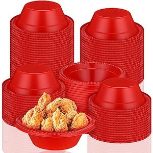 Lallisa 100 Pcs 12oz Red Disposable Plastic Bowls Dessert Cups Ice Cream Snack Salad Soup Food Serving Bowls for Valentine 4th of July Independence Day Christmas Party Favor Picnic