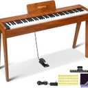 Digital Piano 88 Keys Semi-Weighted Full Size Keyboard for Beginners, Electric Piano with MIDI, Pedal, Keyboard Piano 800 Tones, 600 Rhythms, Dual Speakers, Recording Function (Brown)
