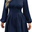 Evzeiem Work Dresses for Women 2026 Spring Business Casual Dress Long Puff Sleeve High Waist A Line Short Office Dress, Navy Blue M