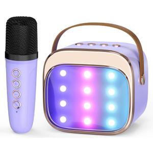 FLUESTON Mini Karaoke Machine for Kids Adults, Portable Bluetooth Speaker with Wireless Microphone, Birthday Kids Gifts Toys for Girls Ages 3, 4, 5, 6, 7, 8, 9,10,11,12+ Years Old