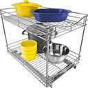 LYNK PROFESSIONAL Pull Out Cabinet Organizer - 14" x 21" - Slide Out Drawer for Kitchen Cabinets - Sliding Pantry Shelves - Roll Out Shelf for Pots, Pans - 2 Tier (Chrome)