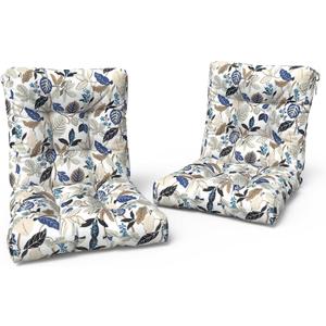 LVTXIII Outdoor Low Back Chair Cushions, Seasonal Replacement Adirondack Chair Cushion with Ties, Patio Waterproof Seat Cushions for Home Garden Use, 21 W x 21 D, Set of 2, Breeze Leaves Beige