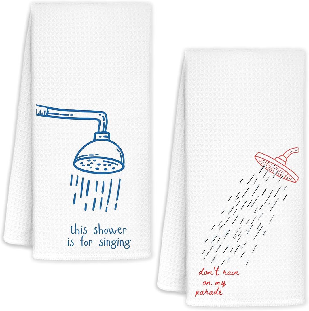 Funny Hand Towels for Bathroom Set of 2, Minimalist Towels for Washroom Restroom, Trendy Aesthetic Bathroom Decor Kitchen, 16x24 Inch (Blue and Pink Shower)