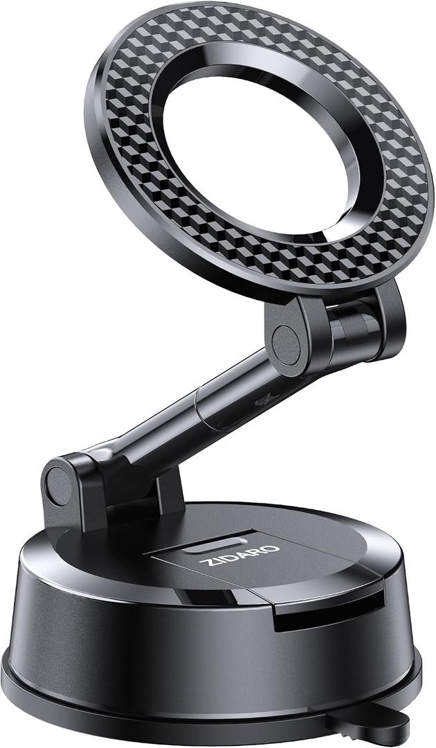 Vacuum Magnetic Car Phone Holder, 360Adjustable, Compatible with iPhone 12-17 Series & Dashboard Mount & Tesla, 80+LBS Strong Suction Cup Phone Holders for Your Car, MagSafe-Compatible (Carbon Fiber)