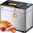 KBS Pro Stainless Steel Bread Machine, 2LB 17-in-1 Programmable XL Bread Maker with Fruit Nut Dispenser, Nonstick Ceramic Pan& Digital Touch Panel, 3 Loaf Sizes 3 Crust Colors, Reserve& Keep Warm Set