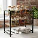 2-Tier Spice Rack Industrial Counter Shelf Desktop Storage Organizer Standing Seasoning Rack for Countertop Kitchen Office Living Room Desktop Rustic Brown